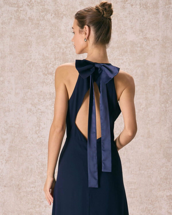 The Navy Halter Bowknot Back Maxi Dress - Image 2
