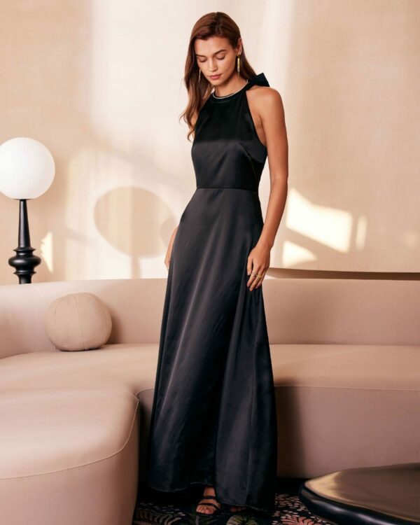 The Black Halter Bowknot Cutout Maxi Dress - Image 5