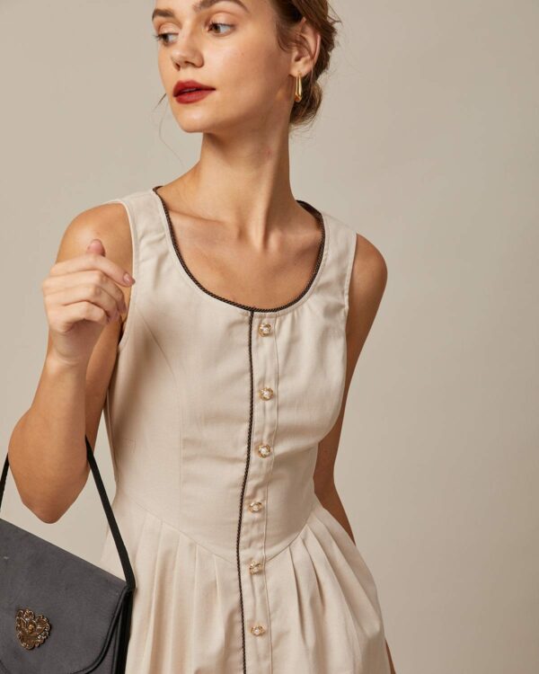 The Khaki Round Neck A-Line Midi Dress - Image 3