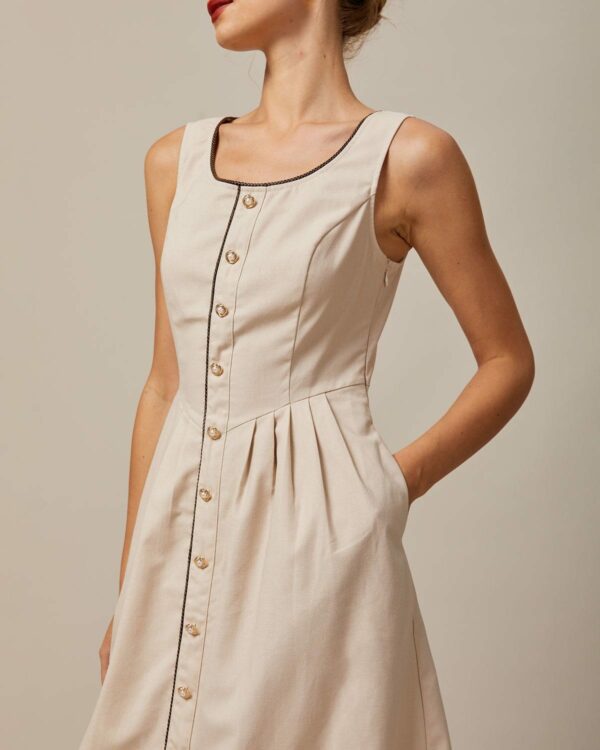 The Khaki Round Neck A-Line Midi Dress - Image 4