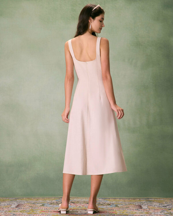 The Khaki Square Neck Contrast Midi Dress - Image 6