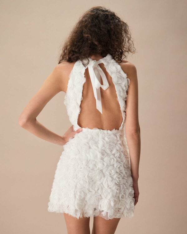 The White Mock Neck Tie-Back Mini Dress - Image 4