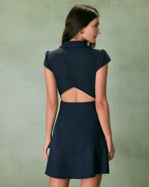 The Navy Lapel Cap Sleeve Button-up Mini Dress - Image 2