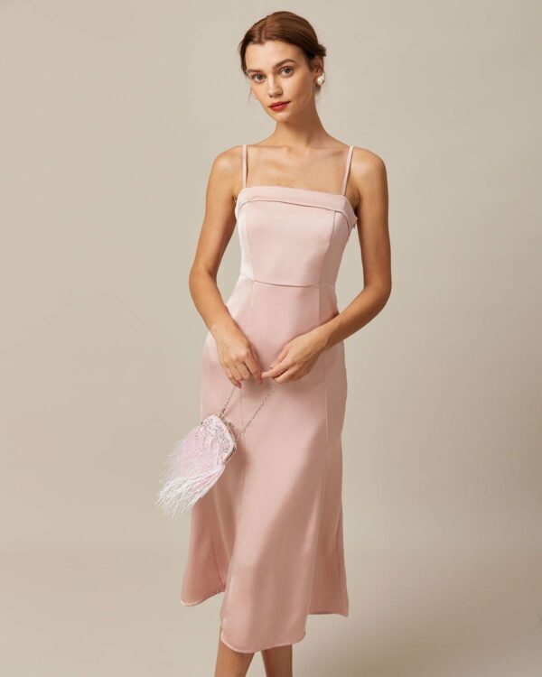 The Pink Satin Cami Midi Dress