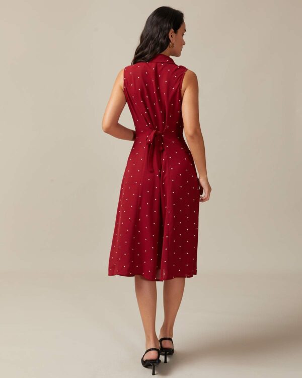 The Red V Neck Polka Dot Tie Back Midi Dress - Image 5