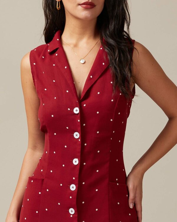 The Red V Neck Polka Dot Tie Back Midi Dress - Image 3