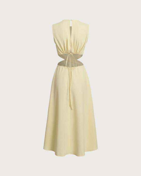 Yellow Round Neck Cut-Out Midi Dress - Image 7