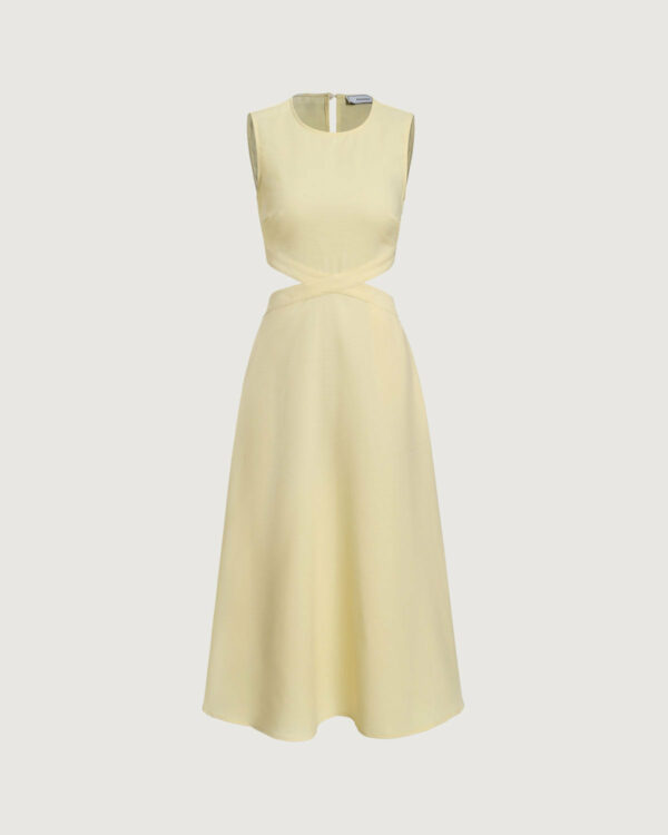 Yellow Round Neck Cut-Out Midi Dress - Image 6