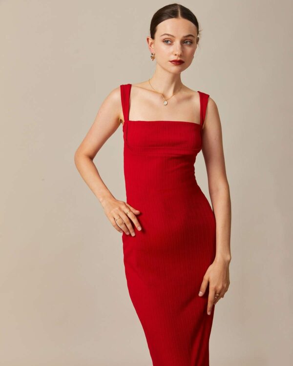 The Red Square Neck Ribbed Midi Dress - Image 3