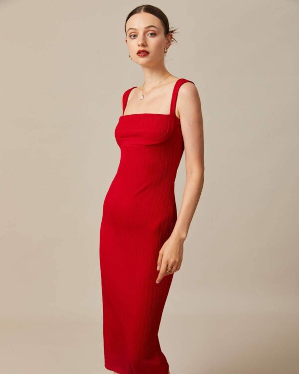 The Red Square Neck Ribbed Midi Dress - Image 4