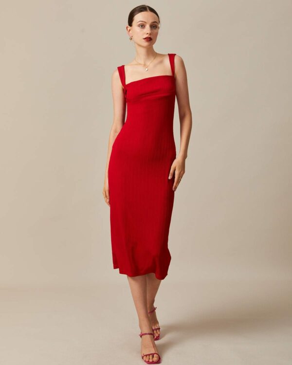 The Red Square Neck Ribbed Midi Dress - Image 5