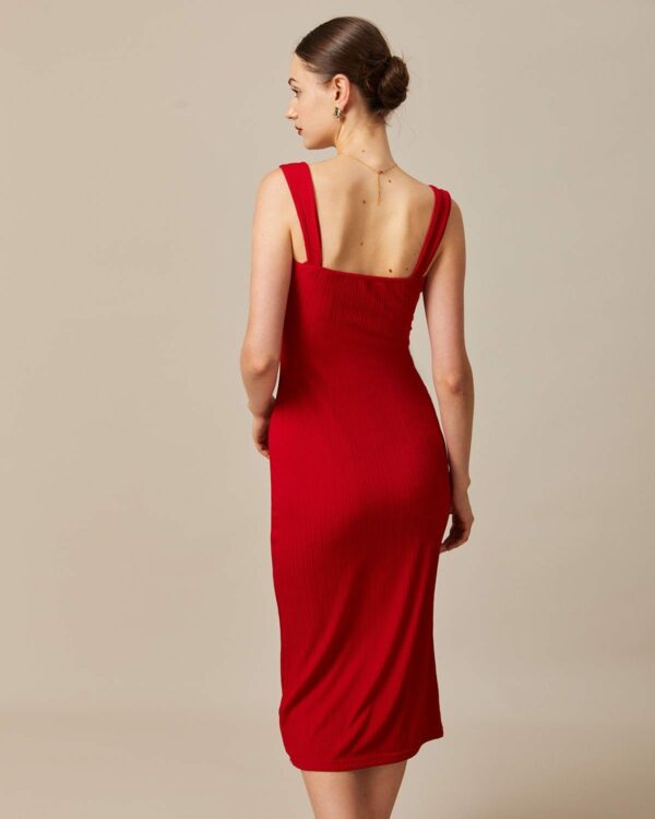 The Red Square Neck Ribbed Midi Dress - Image 6