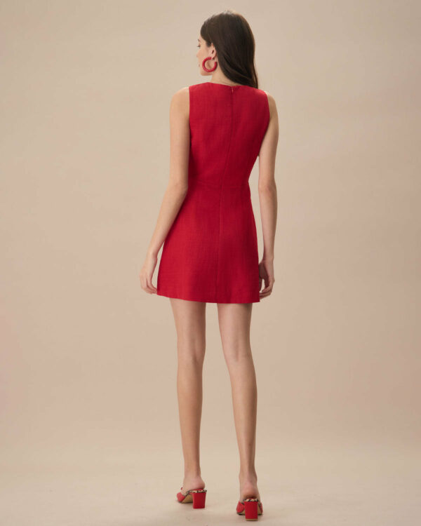 The Red V Neck Sleeveless Linen Mini Dress - Image 5