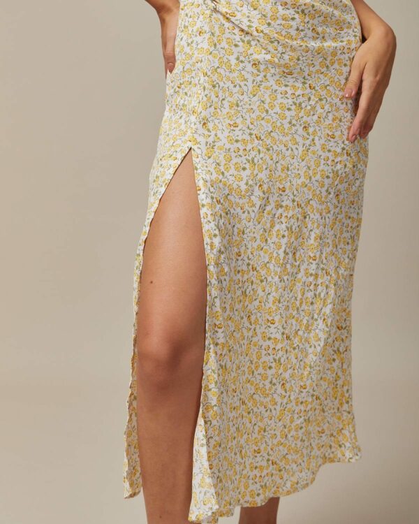 The Yellow Round Neck Floral Midi Dress - Image 5