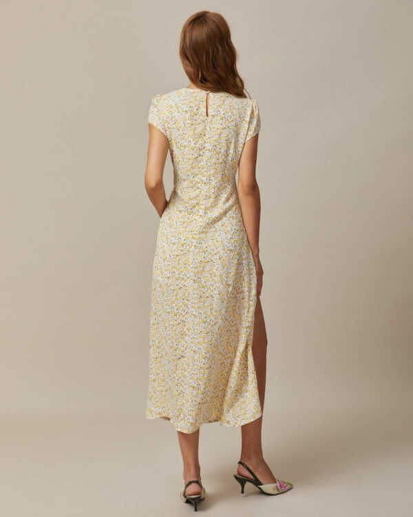 The Yellow Round Neck Floral Midi Dress - Image 6