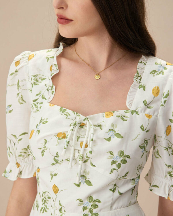 The White Square Neck Frill Trim Floral Midi Dress - Image 2