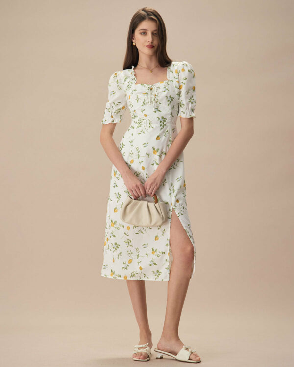 The White Square Neck Frill Trim Floral Midi Dress - Image 3