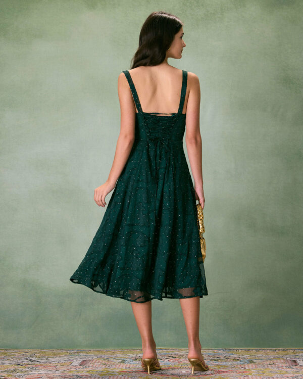 The Green Square Neck Jacquard Slit Midi Dress - Image 5