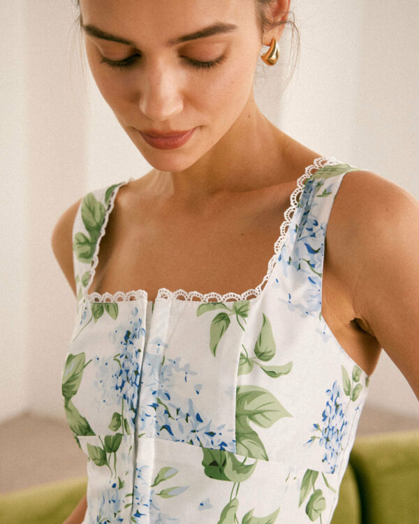 The White Square Neck Floral A-Line Midi Dress - Image 2