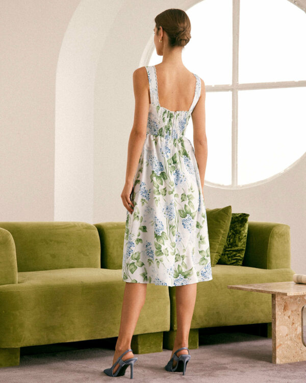 The White Square Neck Floral A-Line Midi Dress - Image 5