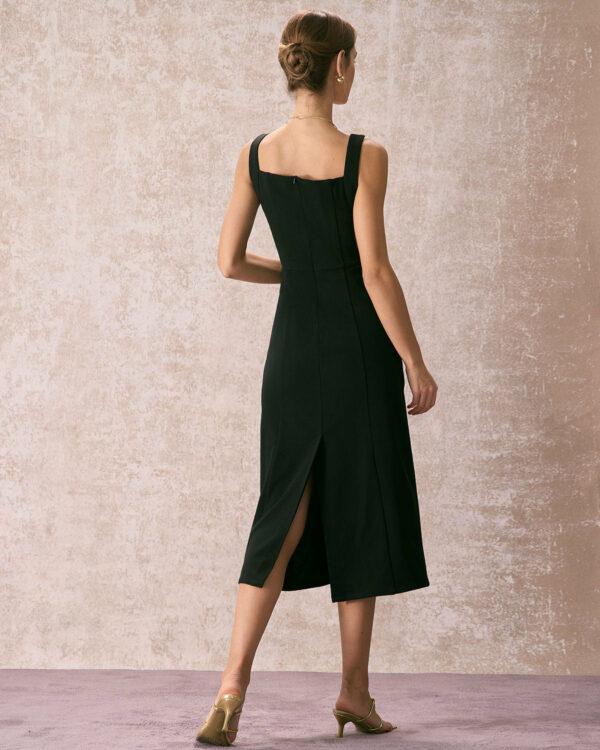 The Black Square Neck Sheath Midi Dress - Image 5