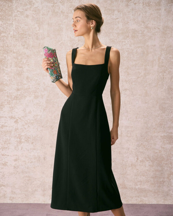 The Black Square Neck Sheath Midi Dress - Image 4