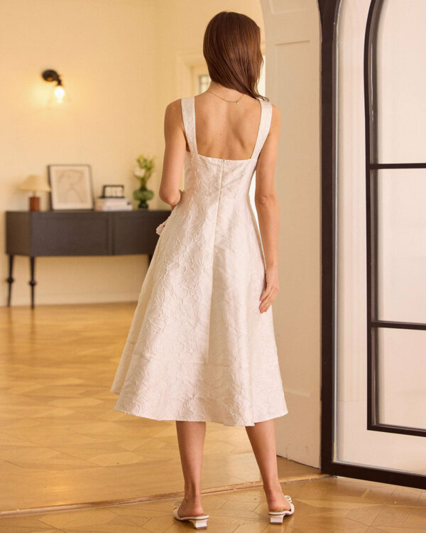 The White Neck Jacquard Midi Dress - Image 6