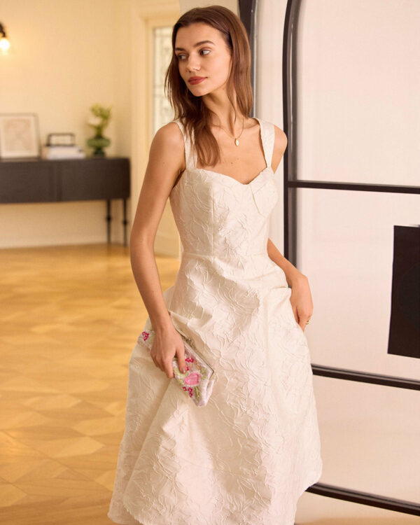The White Neck Jacquard Midi Dress - Image 4
