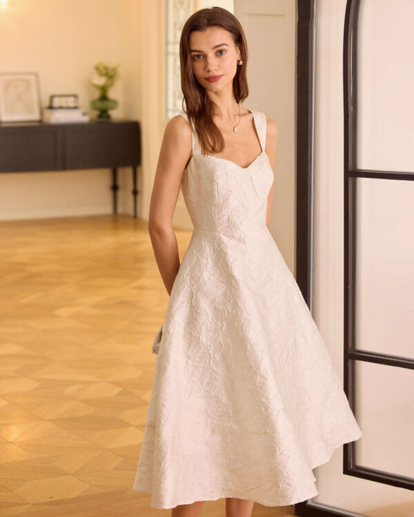 The White Neck Jacquard Midi Dress - Image 3