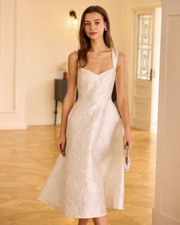 The White Neck Jacquard Midi Dress