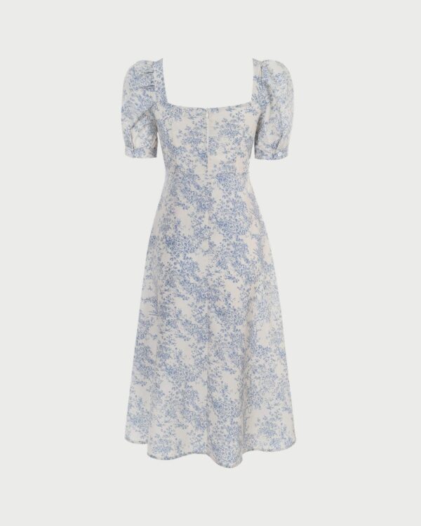 The Blue Neck Puff Sleeve Floral Midi Dress - Image 7