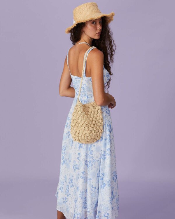 The Blue Square Neck Floral Ruched Midi Dress - Image 3