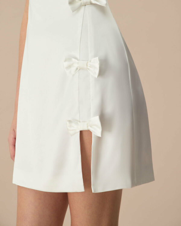 The White Boat Neck Bowknot Satin Mini Dress - Image 2