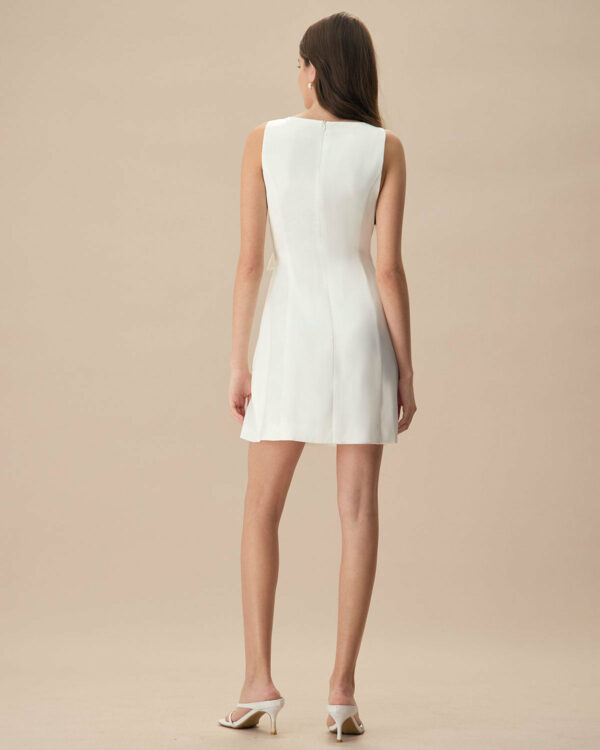 The White Boat Neck Bowknot Satin Mini Dress - Image 5