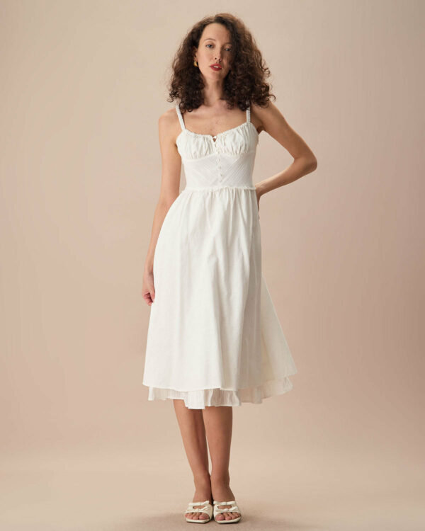 The White Ruched Slip Cotton Midi Dress - Image 2