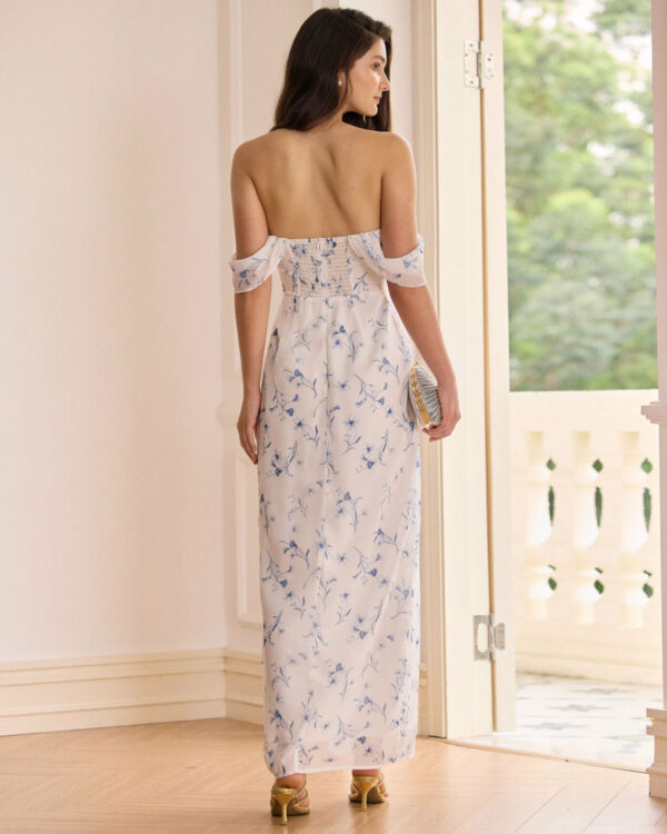 The White Floral Slit Strapless Maxi Dress - Image 5