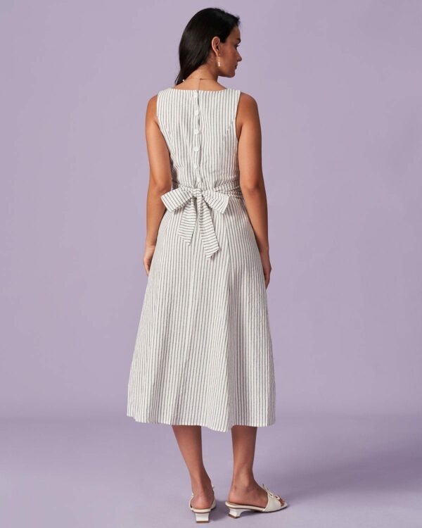 The White Square Neck Striped Midi Dress - Image 7