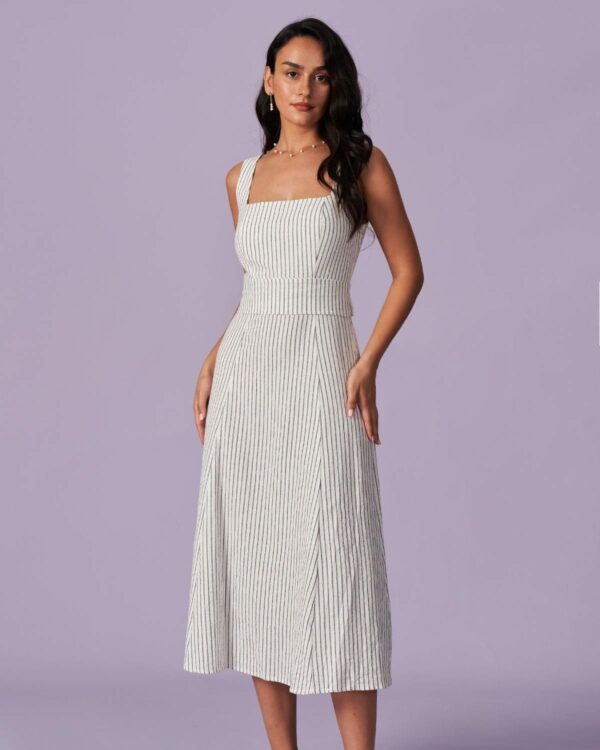 The White Square Neck Striped Midi Dress - Image 4