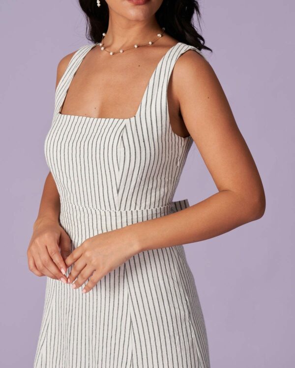 The White Square Neck Striped Midi Dress - Image 5