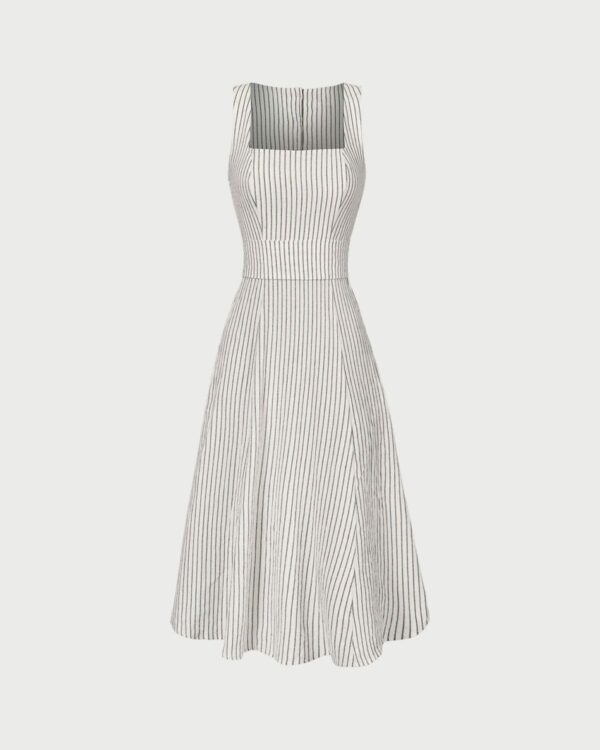 The White Square Neck Striped Midi Dress - Image 8