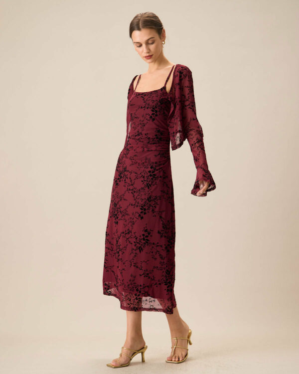 Red Floral Slip Midi Dress - Image 3