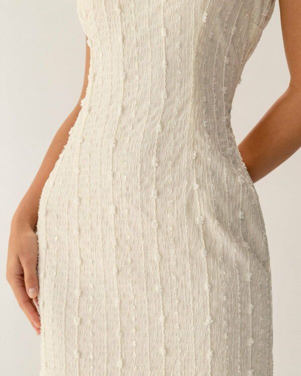 Beige Textured Beaded Slip Midi Dress - Image 2