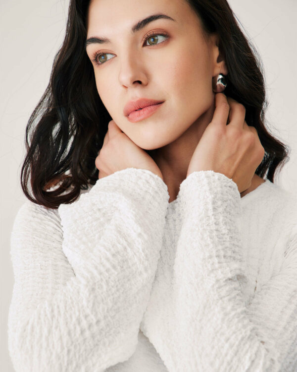 White Ruched Bell Sleeve Mini Dress - Image 2