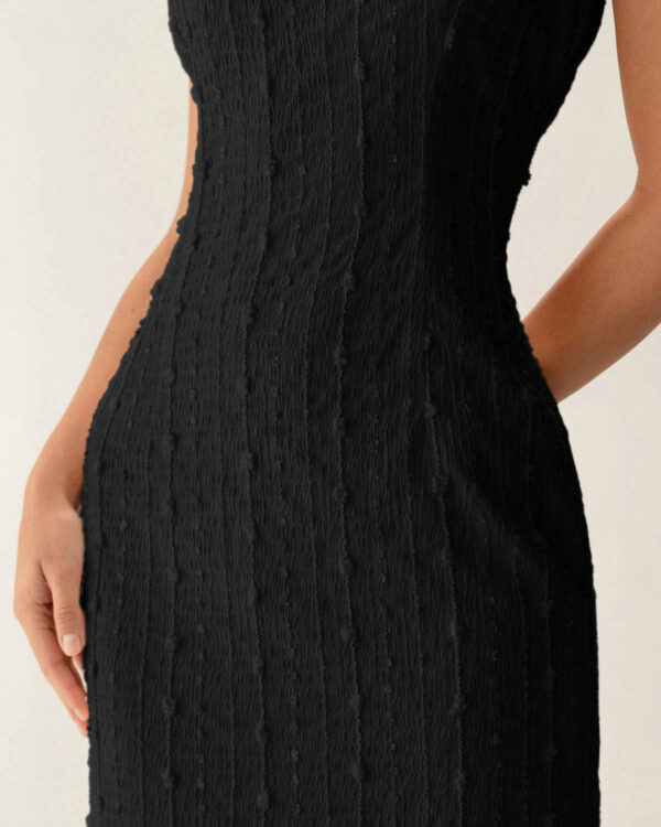 Black Textured Beaded Strap Midi Dress - Image 7