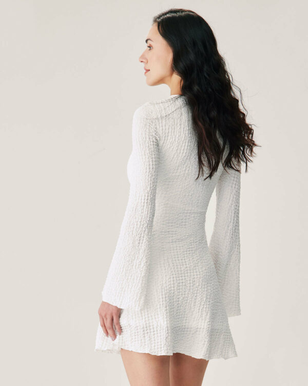 White Ruched Bell Sleeve Mini Dress - Image 5