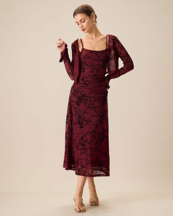 Red Floral Slip Midi Dress