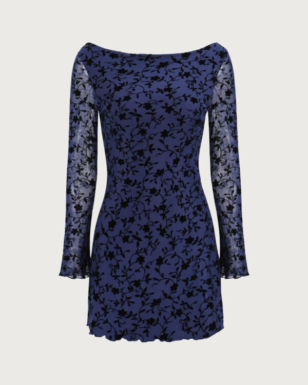 Women's Blue See-through Long Sleeve Mini Dress - Image 5