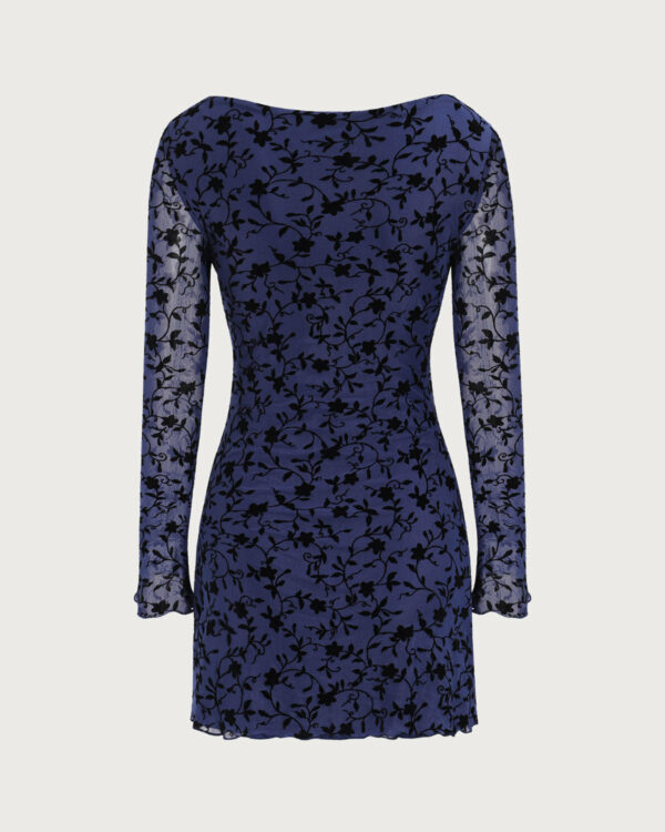Women's Blue See-through Long Sleeve Mini Dress - Image 6