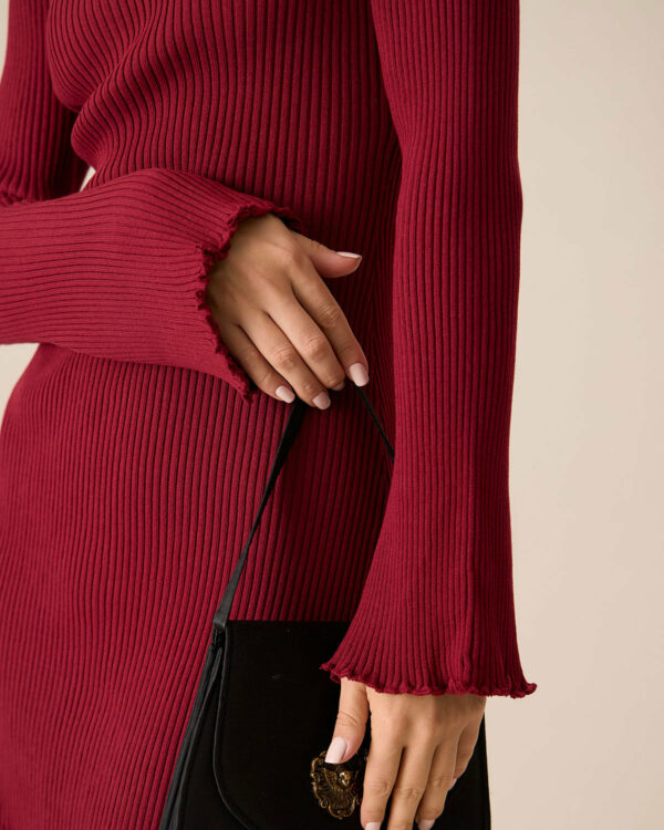 Women's Red Bell Sleeve Sweater Dress - Image 3