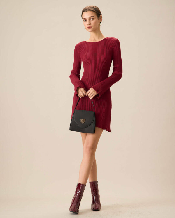 Women's Red Bell Sleeve Sweater Dress - Image 4